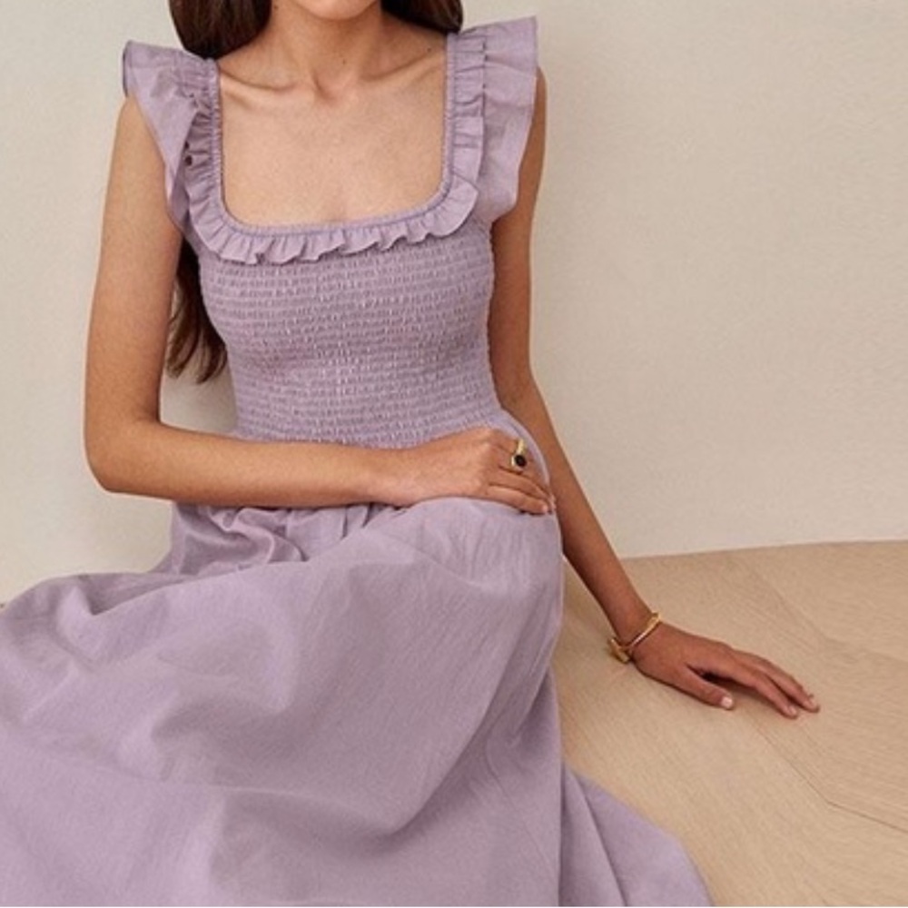 Reformation Noreen Smocked Ruffle Dress in Sweet Pea Size XS - Picture 2 of 6